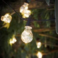 Close-up of the Hanging Bulb Lights in Use at Night