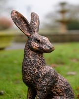 ‘Hark’ Cast Aluminium Hare Garden Sculpture in Bronze and Copper close up of head