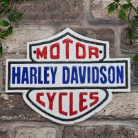 "Harley Davidson" Cycles Cast Automobilia Reproduction Sign in Situ on Brick Wall "Harley Davidson" Cycles Cast Automobilia Reproduction Sign in Situ on Brick Wall