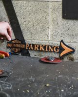 Scale image of Harley Davidson Parking Vintage Style Cast Iron Sign Scale image of Harley Davidson Parking Vintage Style Cast Iron Sign