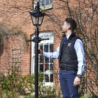 Scale image of 2.2m Traditional Lamp post set outside house. Scale image of 2.2m Traditional Lamp post set outside house.