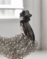 Close up of head of recycled cockerel sculpture