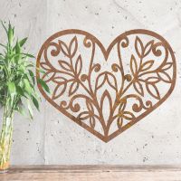 Flower Foliage Heart Wall Art on a Rustic Wall Flower Foliage Heart Wall Art on a Rustic Wall