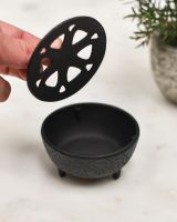 Scale Shot of Heavy Duty Cast Iron Incense Burner in Black