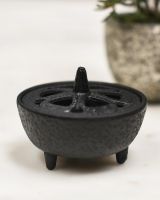 Close-Up of Heavy Duty Cast Iron Incense Burner in Black