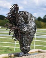 Heavy Duty Recycled Chain Metal Horse Head Ornament Sculpture in Situ