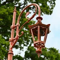 Hexagonal Lantern on ornate scrolled lamp post column Hexagonal Lantern on ornate scrolled lamp post column