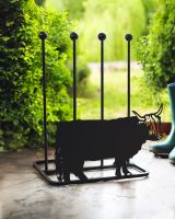 Highland Cow Double Welly Boot Rack with garden backdrop