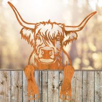 Highland Cow Fence Topper in Rustic