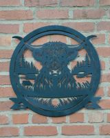 Highland Cow Profile Garden Wall Art on brick wall