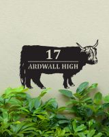 Highland Cow Design Steel House Sign Finished in Black