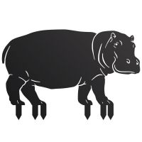 Black Standing Hippo Silhouette on White Background