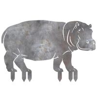 Natural Steel Standing Hippo Silhouette on White Background