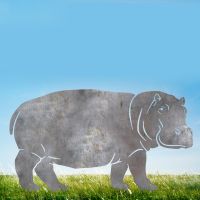 Natural Steel Standing Hippo Silhouette