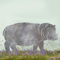 Natural Steel Standing Hippo Silhouette in Situ