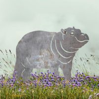 Natural Steel Hippo Silhouette - Facing Left in Situ Natural Steel Hippo Silhouette - Facing Left in Situ