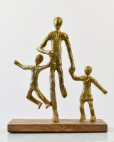 Angle of cast aluminium and mango wood home sculpture