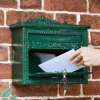 Close-Up of Lockable Front in Use on "Horncastle Abbey" Green Wall Mounted Post Box