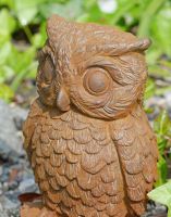 Close-up of Cast Iron Horned Owl Sculpture