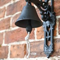 Horse Design Black Cast Iron Garden Bell Close Up