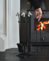 Scale image of black equestrian fireside companion set