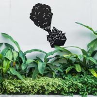 Floating House on Balloons Steel Wall Art in the Garden Floating House on Balloons Steel Wall Art in the Garden