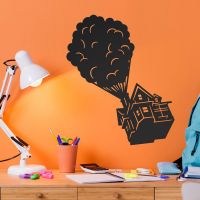 Floating House on Balloons Steel Wall Art in Situ on an Orange Wall Floating House on Balloons Steel Wall Art in Situ on an Orange Wall