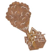 Floating House on Balloons Steel Wall Art in a Rustic Finish