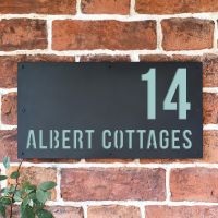 Pastel Turquoise "Albert" House Sign in Situ on the Wall Pastel Turquoise "Albert" House Sign in Situ on the Wall