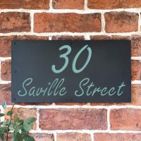Pastel Turquoise "Saville" House Sign in Situ on the Wall