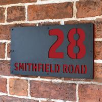 Signal Red "Smithfield" House Sign in Situ on the Wall
