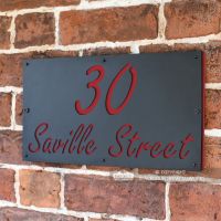 Signal Red "Saville" House Sign in Situ on the Wall