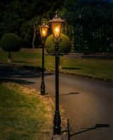 AI Illustration of the Antique Brass Dorchester Lamp Post & Lantern Set Illuminated at Night AI Illustration of the Antique Brass Dorchester Lamp Post & Lantern Set Illuminated at Night