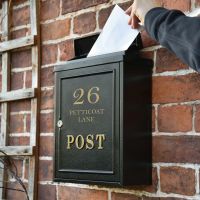 In situ photo of personalised traditional black post box In situ photo of personalised traditional black post box