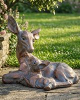 Doe And Fawn Small - Antique Finish Digital Illustration