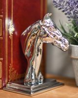 Individual Bright Chrome Horse Head Bookend in Situ Individual Bright Chrome Horse Head Bookend in Situ