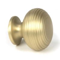 Close-Up of Individual Satin Brass Beehive Cabinet Knob - 40mm