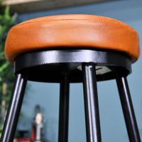 Black Iron & Brown Goat Leather Bar Stool