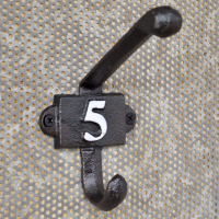 Cast Iron Coat Hook with the Number 5