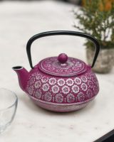 Situ Shot of Japanese Inspired "Boysenberry" Purple & Silver Cast Iron Teapot