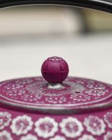 Close-Up of Teapot Lid for Japanese Inspired "Boysenberry" Purple & Silver Cast Iron Teapot