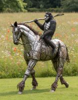 Digital illustration of Planet Of The Apes "Caesar" Riding Horse Sculpture in wild flower garden