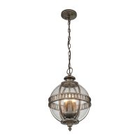 "Ruskin" Traditional Orb Three Bulb Hanging Chain Lantern in Brushed Bronze