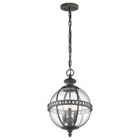 "Ruskin" Traditional Orb Three Bulb Hanging Chain Lantern in Black