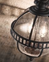 "Ruskin" Traditional Orb Three Bulb Hanging Chain Lantern in Black Close Up Detail