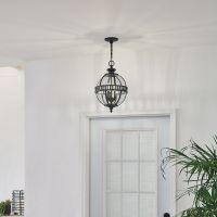 "Ruskin" Traditional Orb Three Bulb Hanging Chain Lantern in Black in Situ