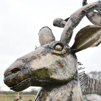 Clos-up of the Head of the Kudu Recycled Metal Sculpture