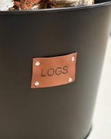 Close-Up of "LOGS" Engraving on Large "Logs" Black Log Basket