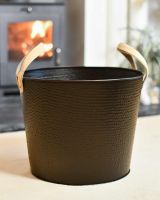 Empty Large Black Contemporary Dotted Log Basket 