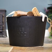 Large Black "Fire Wood" Log Basket  Large Black "Fire Wood" Log Basket